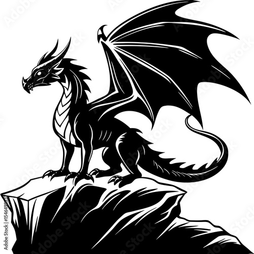 Dragon sitting on a rock isolated on white background