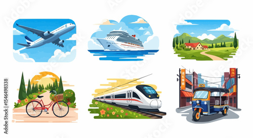 Modern Transportation Vehicles – Airplane, Cruise Ship, and High-Speed Train