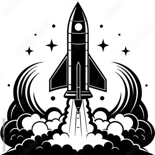 Rocket launching with stars isolated on white background