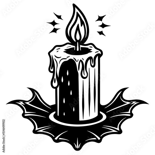 Halloween candle with bat wings isolated on white background