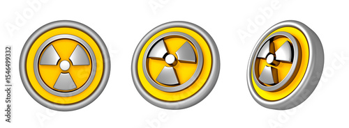 Radiation Hazard Sign 3d icon. Symbol of radioactive threat alert in circle Frame 3d icon