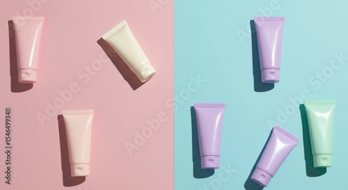 Wallpaper Mural Pastel colored skincare tubes arrangement Torontodigital.ca