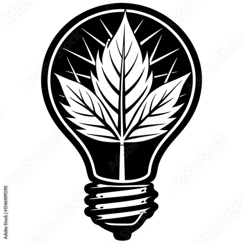 Leaves inside light bulb isolated on white background for eco energy