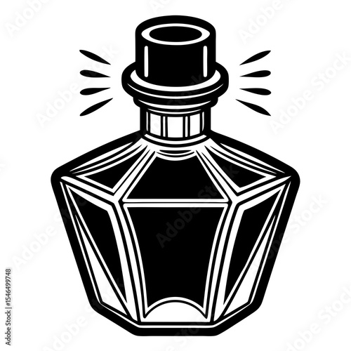 Perfume bottle with black liquid isolated on white background
