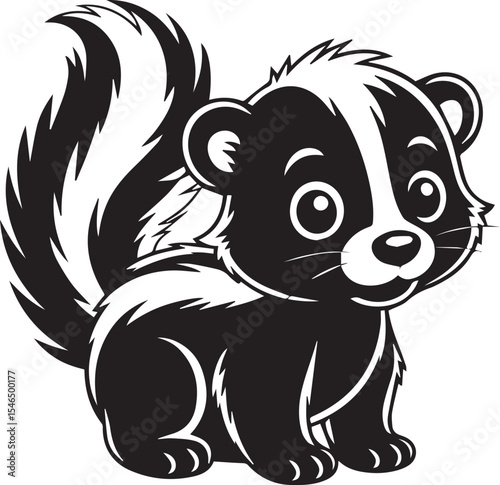Cute Baby Skunk Cartoon Illustration - Black and White Adventure Art