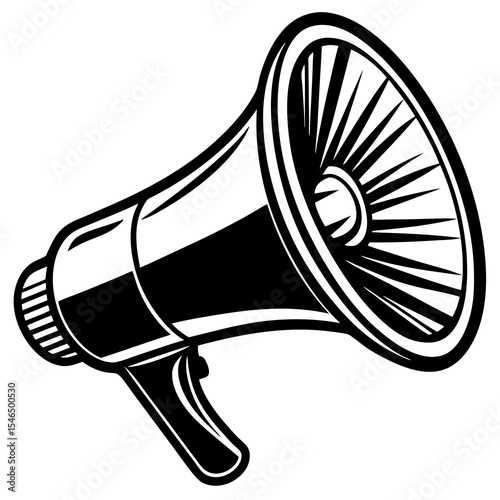 Black and white illustration of a megaphone isolated on white