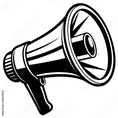 Black and white illustration of a megaphone isolated on white