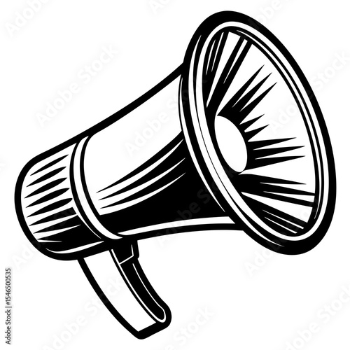 Black and white illustration of a megaphone isolated on white