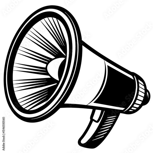 Black and white illustration of a megaphone isolated on white