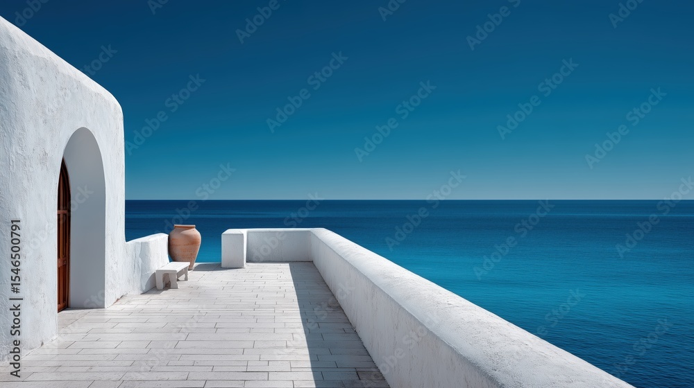 Fototapeta premium Mediterranean Sea View White Architecture Terrace