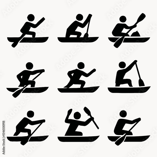 Canoe Sprint & Kayaking Silhouette Icons