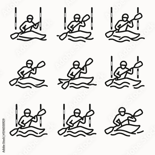 Canoe Slalom Paddler Outline Icons Set