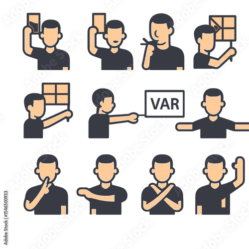 Football Referee Hand Signals and Cards Icons