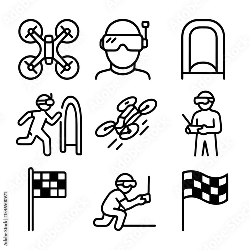FPV Drone Racing Line Art Icons Set