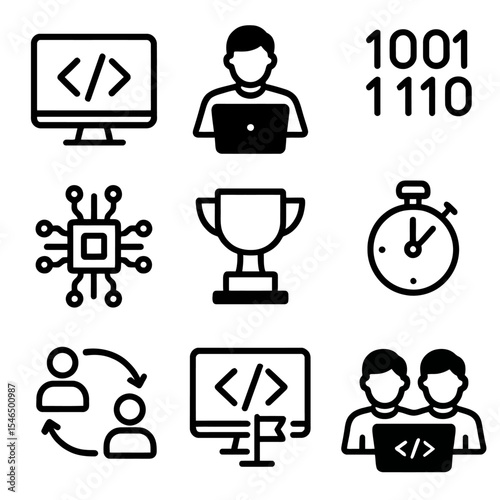 Hackathon and Coding Event Icons Set