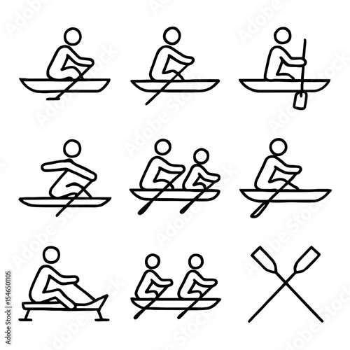 Rowing and Canoeing Line Art Icons Set