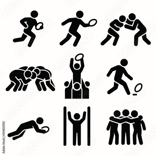 Rugby Players & Game Silhouette Icons Set