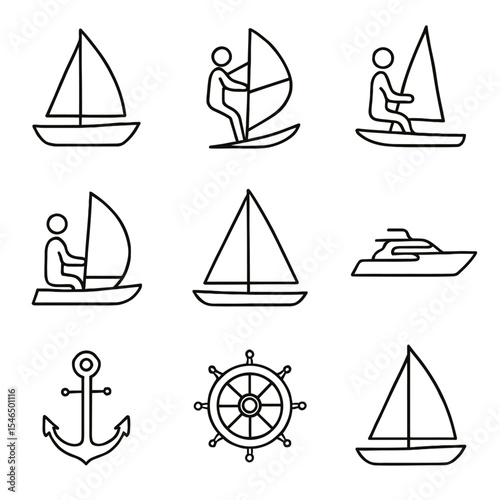 Sailing and Nautical Line Art Icons Set