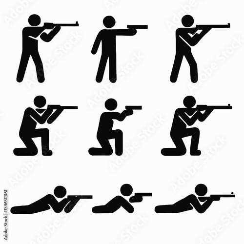 Shooting Stances & Firearm Silhouettes Icon Set