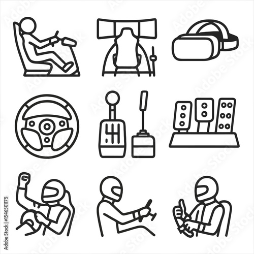 sim Racing & Driving Simulator Line Art Icons
