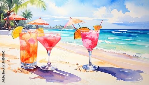 Exotic Cocktails Served On The Beach