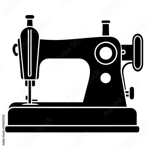 Vintage sewing machine isolated on white background in black silhouette