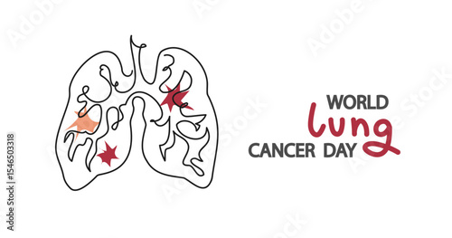 World Lung Cancer Day. Abstract multicolored Human lungs. World no tobacco day banner. World Tuberculosis Day. National Asthma and Allergy Awareness Month. vector line art	
