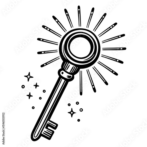 Vintage key with stars isolated on white background