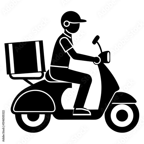 Flat vector of a delivery person riding a scooter with a package box.