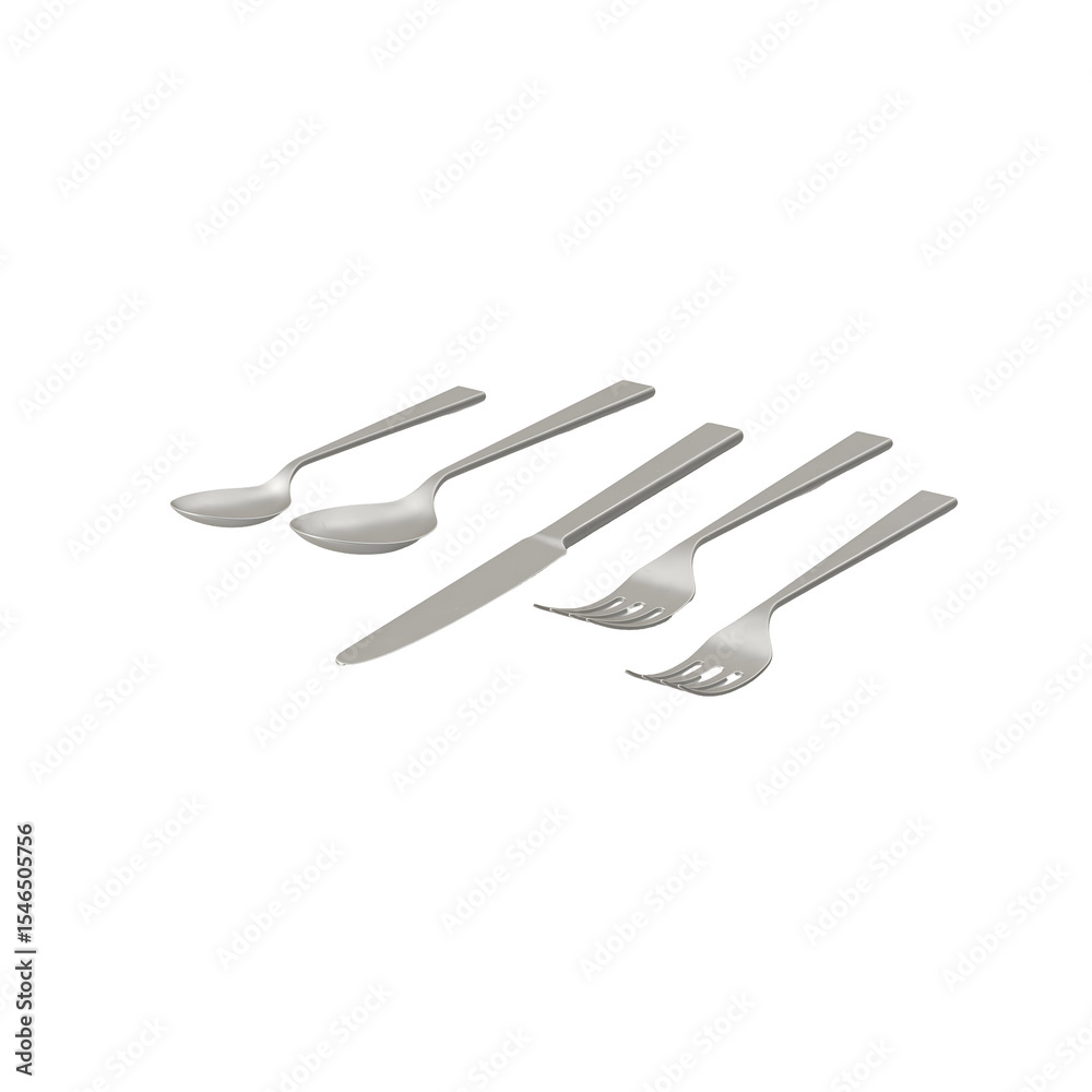 Fototapeta premium A set of stainless steel cutlery including forks, knives, and spoons arranged neatly.
