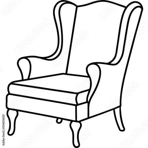 Wingback chair line art vector