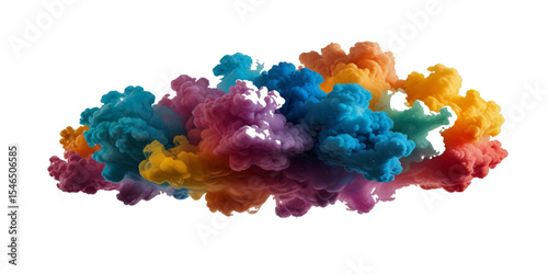 Colorful smoke rainbow holi painted fog festival background. Colorful rainbow paint color smoke cloud explosion isolated on transparent background.