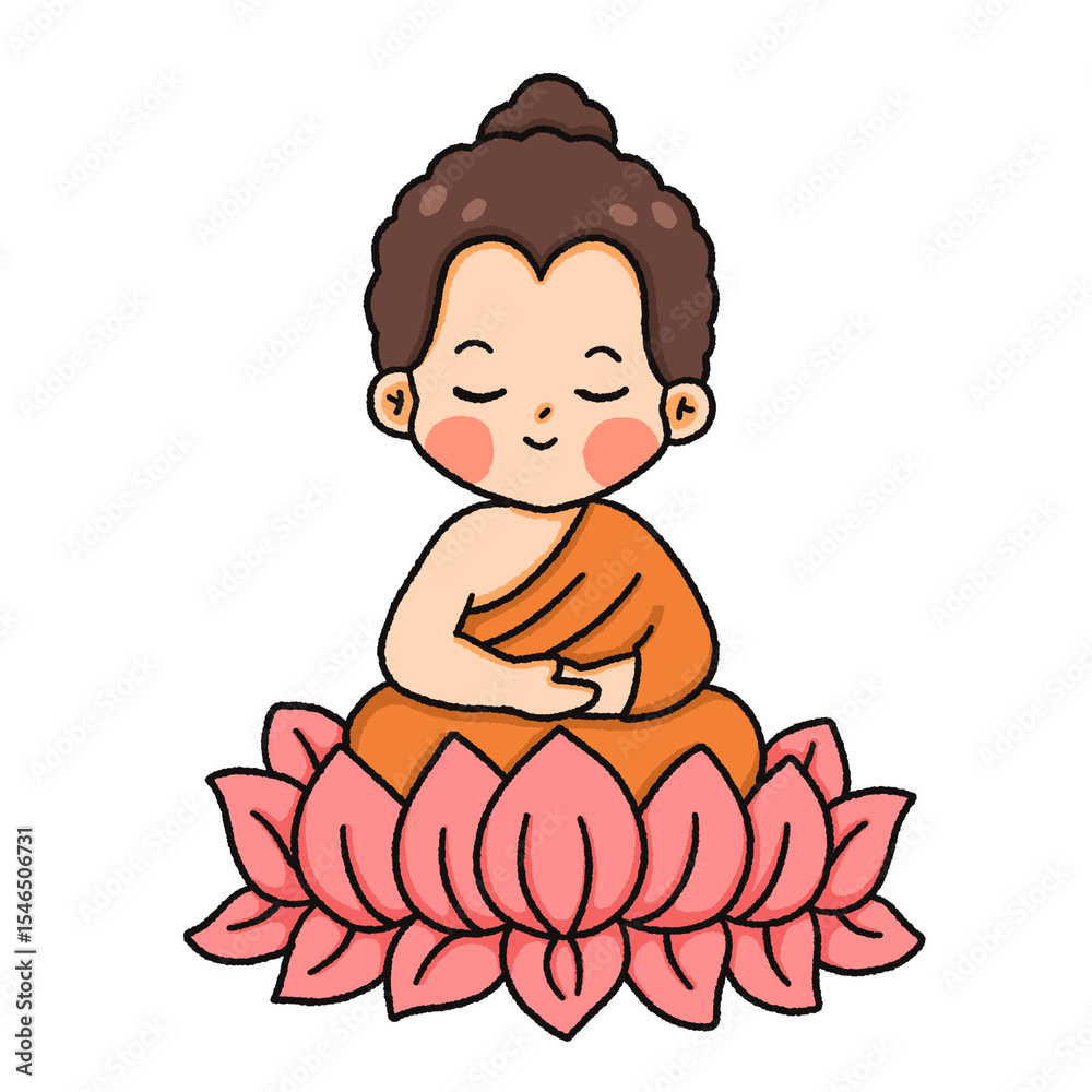 Cute cartoon illustration with a Buddhist theme featuring monks, temples, and traditional elements. Cute cartoon illustration with a Buddhist theme featuring monks, temples, and traditional elements.