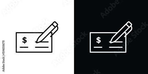 Money check icon in black. flat graphic vector icon