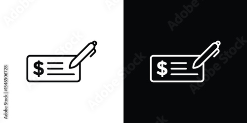 Money check icon in black. flat graphic vector icon