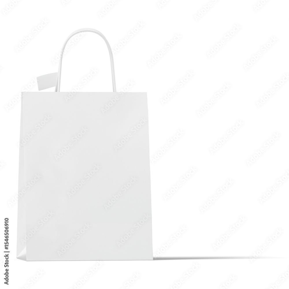 A plain white shopping bag with handles, suitable for carrying items. A plain white shopping bag with handles, suitable for carrying items.