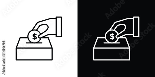 Money donation icon in black. flat graphic vector icon