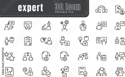 Expert and Professional Services Line Icons Set – Consultancy, Skills, Knowledge, Coaching, Strategy Advisor Symbols in Minimal Style