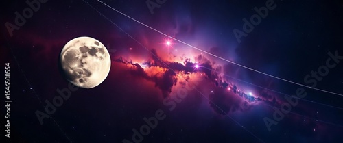 Mystical moon, stars, cosmic nebula in deep space, moon,  science fiction