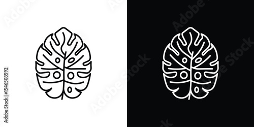 Monstera deliciosa plant leaf icon in black. flat graphic vector icon