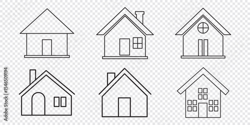 Set of outline home line icons isolated on a white background. House icons sign, real estatelogo.