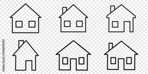 Set of outline home line icons isolated on a white background. House icons sign, real estatelogo.
