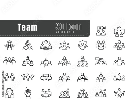 Teamwork and Meeting Line Icons Set – Business Collaboration, Office Discussion, Group Strategy in Minimal Style