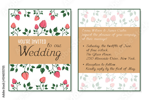 Personal wedding invitation to the newlyweds with the exact date, time and place of the ceremony