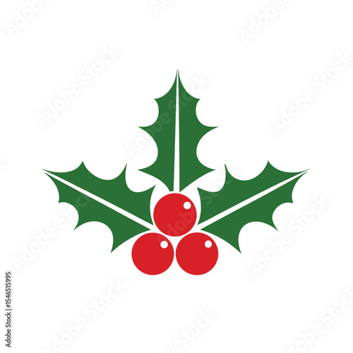 Simple Christmas Holly Berries Design Green Leaves Red Berries Festive Holiday Symbol Isolated Graphic Element
