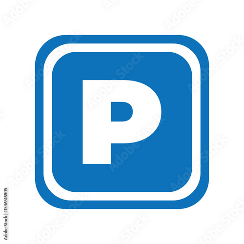 Square Parking Sign Icon Blue P Symbol with Rounded Corners Design Vector