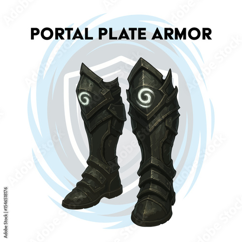 Cartoon Portal Plate Armor Boots – Fantasy Teleportation Footwear Illustration