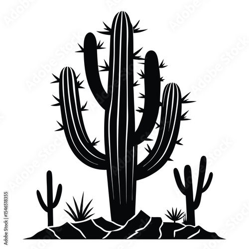 Black Silhouette Saguaro Cactus Desert Landscape cactus silhouette