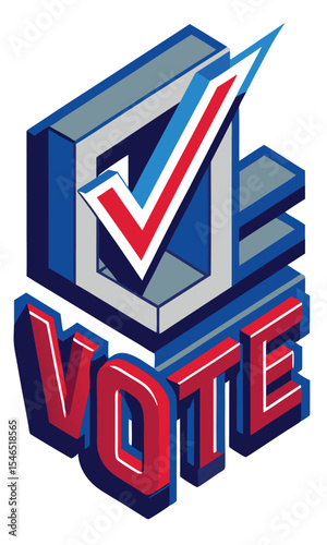 Bold 3 D Vote Graphic Red Blue Gray Checkmark voting