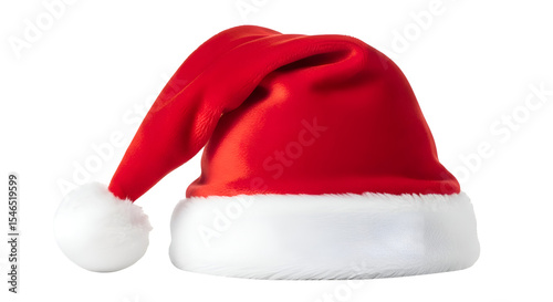Create Festive Red Santa Hat with White Trim,  Perfect for Holiday Cheer; Transparent Background Image.